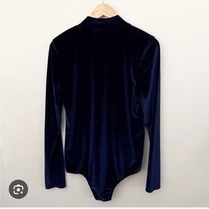 Dark Blue Velvet Turtleneck Long Sleeve Bodysuit - XS